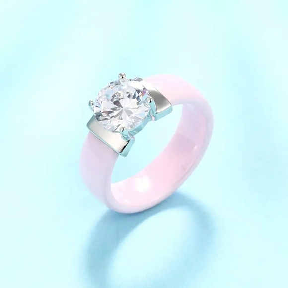 NEW Pink Ceramic Diamond Engagement Ring - Picture 2 of 16
